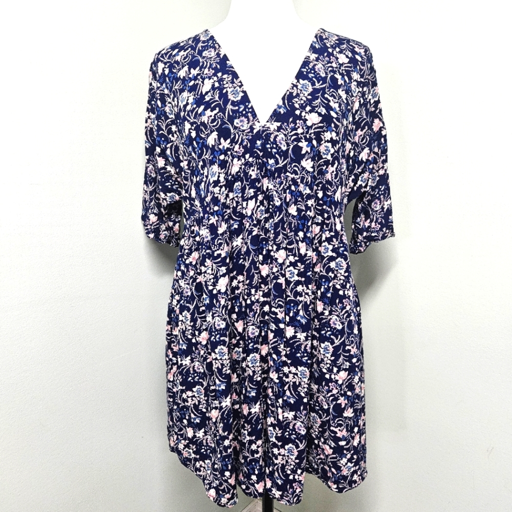 Natural Life Floral Sun Dress Navy Cottage Whimsy Praire Lagenlook